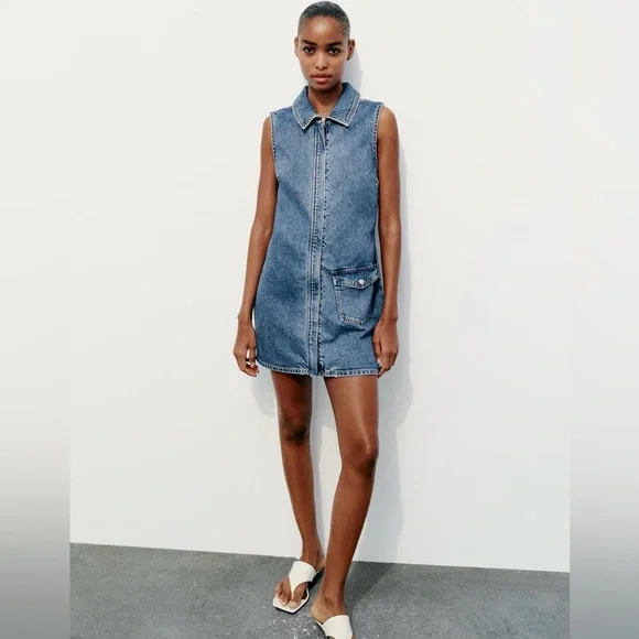 Trf Denim Shirt Dress Fitted Denim Dress Zara Zara Dresses Bnwt